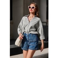Womens Black 3/4 Bell Sleeve Button Down Shirts | CicyBell