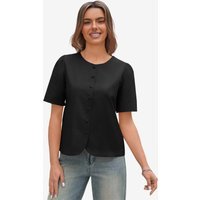 Womens Black Short Button Down Puff Sleeve | CicyBell