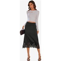 Womens Black Silk Satin Midi Skirts | CicyBell