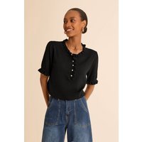 Womens Black Puff Short Sleeve Sweater Tops | CicyBell