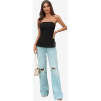 Womens Black Strapless Tube Y2K Tops | CicyBell