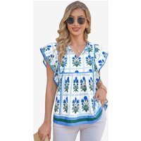 Womens Blue Floral Peplum Babydoll Tops | CicyBell