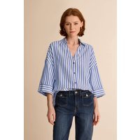 Womens Blue 3/4 Bell Sleeve Button Down Shirts | CicyBell