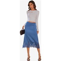 Womens Blue Silk Satin Midi Skirts | CicyBell