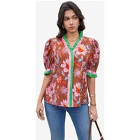 Womens Brown Floral Puff Short Sleeve Tops  | CicyBell