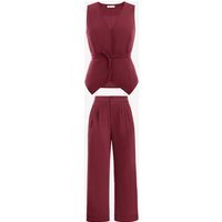 Womens Burgundy 2 Piece V Neck Outfits | CicyBell