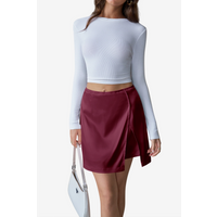 Womens Burgundy Satin Mini Skirt | CicyBell