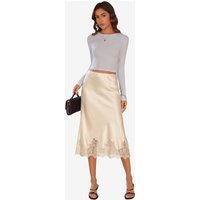 Womens Champagne Silk Satin Midi Skirts | CicyBell