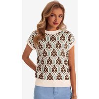 Women's Coffee Floral Cap Sleeve Sweater Tops  | CicyBell