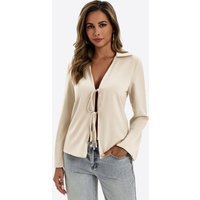 Womens Creamy White Satin Tie Front Shirts | CicyBell