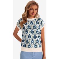 Women's Dark Blue Floral Cap Sleeve Sweater Tops  | CicyBell