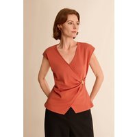 Womens Grayish Orange V Neck Wrap Tank Tops | CicyBell