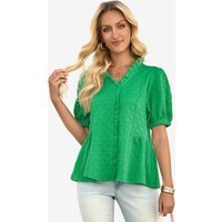 Wrinkle-Free Green Peplum Blouse Textured Stretch | CicyBell