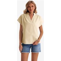 Womens Light Khaki V Neck Blouse Tops  | CicyBell