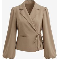Wrinkle-Free Khaki Puff Sleeve Blazer Stretch | CicyBell