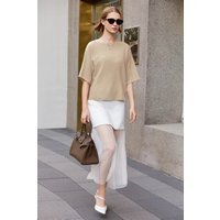 Cicy Bell Womens Khaki Half Sleeve Sweaters