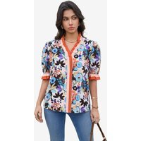 Womens Khaki Floral Puff Short Sleeve Tops  | CicyBell