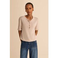 Womens Khaki Puff Short Sleeve Sweater Tops | CicyBell