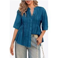 Womens Lake Blue Peplum Button Down Shirts | CicyBell
