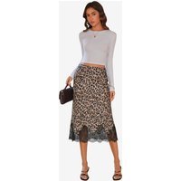 Womens Leopard Silk Satin Midi Skirts | CicyBell