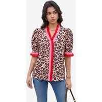 Womens Leopard Print Floral Puff Short Sleeve Tops  | CicyBell