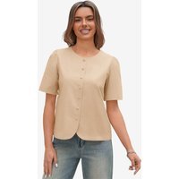 Womens Light Khaki Short Button Down Puff Sleeve | CicyBell