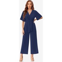 Womens Navy Wide Leg Long Pants Rompers | CicyBell