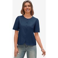 Womens Navy Short Button Down Puff Sleeve | CicyBell