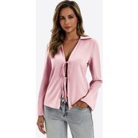 Womens Pink Satin Tie Front Shirts | CicyBell