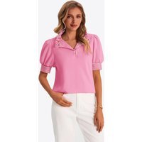 Womens Pink Summer Puff Sleeve Blouses | CicyBell