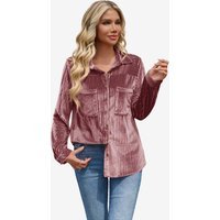 Womens Pink Velvet Button Down Shirt | CicyBell