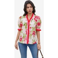 Womens Pink Floral Puff Short Sleeve Tops  | CicyBell