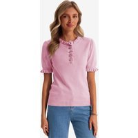 Womens Pink Puff Short Sleeve Sweater Tops | CicyBell