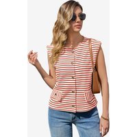 Womens Red Summer Striped Vest | CicyBell