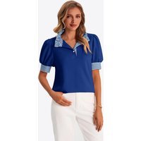 Womens Royal Blue Summer Puff Sleeve Blouses | CicyBell