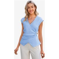 Womens Sky Blue V Neck Wrap Tank Tops | CicyBell