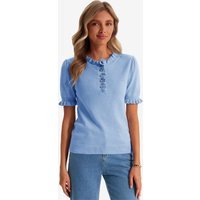Womens Sky Blue Puff Short Sleeve Sweater Tops | CicyBell