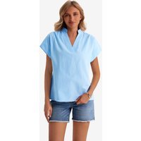Womens Sky Blue V Neck Blouse Tops  | CicyBell