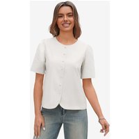 Womens White Short Button Down Puff Sleeve | CicyBell