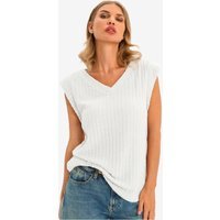 Wrinkle-Free White Ribbed Vest Cap Sleeve Stretch | CicyBell