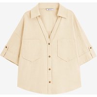 Womens Beige Short Sleeve Button Down Shirts | CicyBell