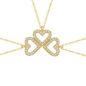Bond Heart Three Crystal Necklace Set Waterproof - Gold