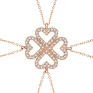 Bond Hearts Four Crystal Necklace Set Waterproof - Rose Gold