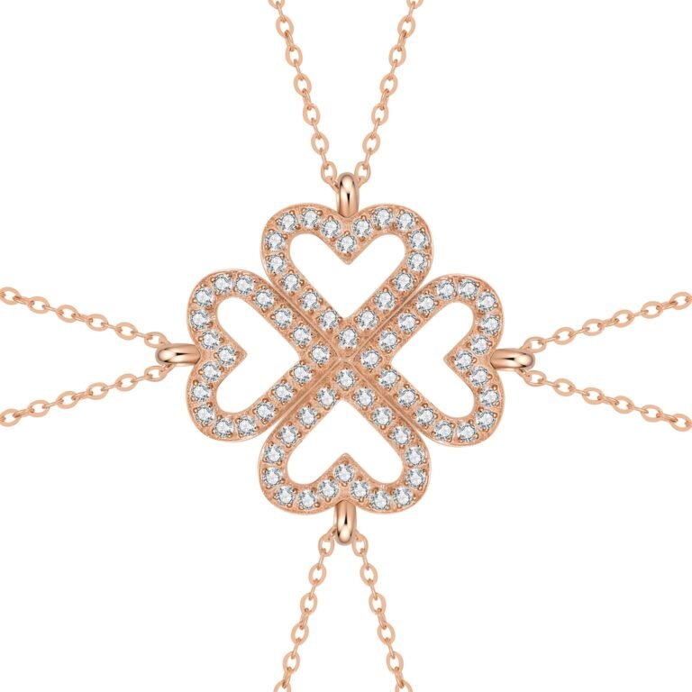 Bond Hearts Four Crystal Necklace Set Waterproof - Rose Gold