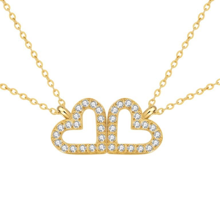 Bond Hearts Two Crystal Necklace Set Waterproof - Gold