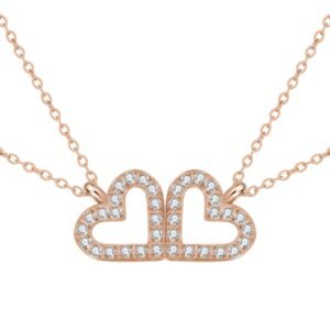 Bond Hearts Two Crystal Necklace Set Waterproof - Rose Gold