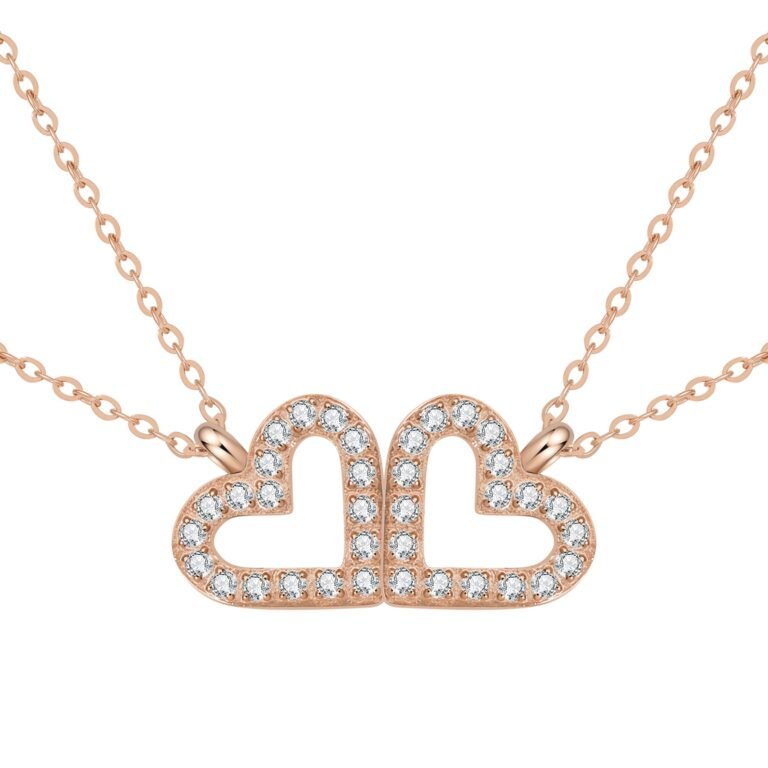 Bond Hearts Two Crystal Necklace Set Waterproof - Rose Gold