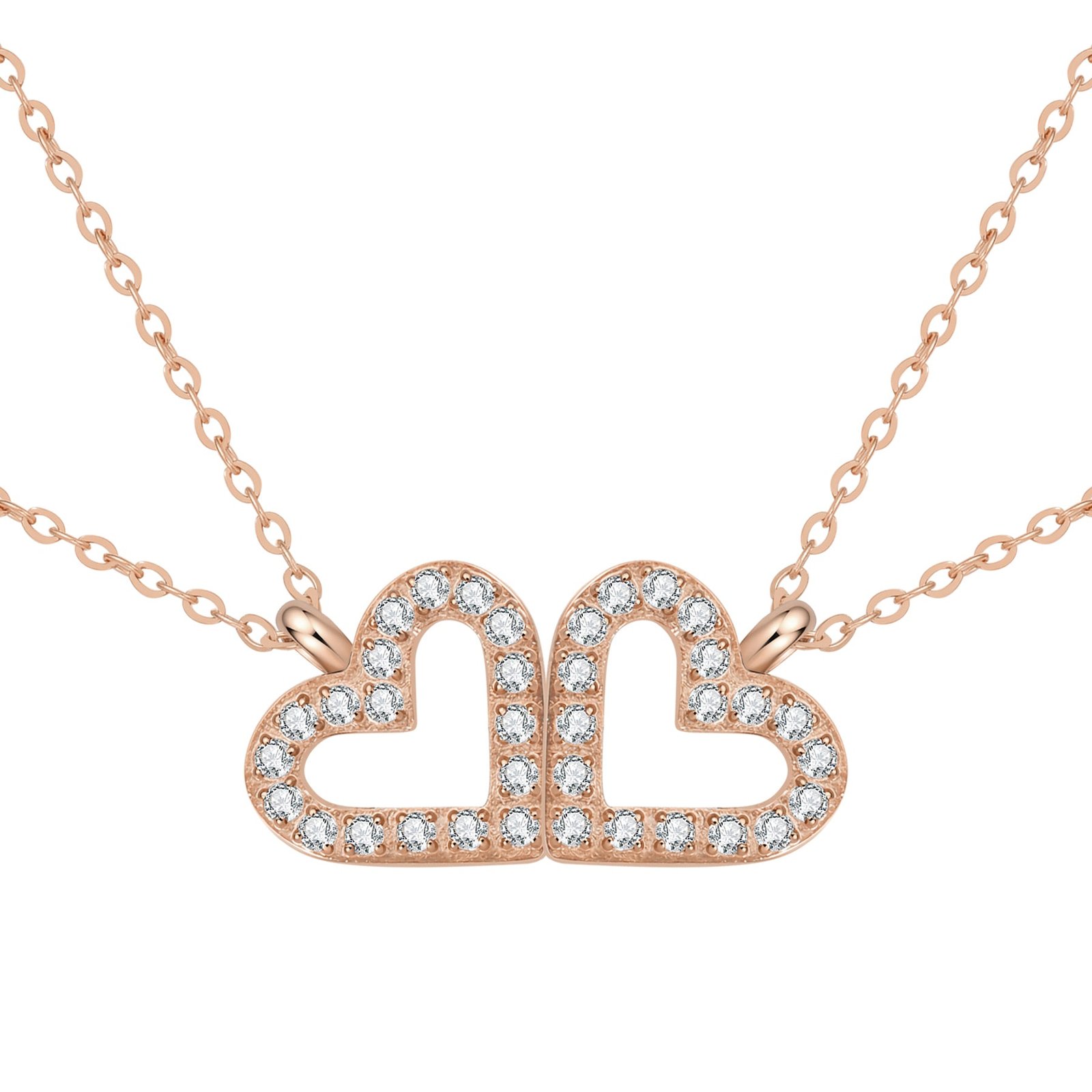 Bond Hearts Two Crystal Necklace Set Waterproof - Rose Gold
