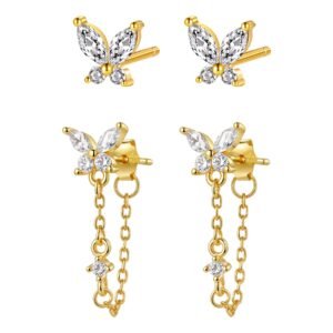 Butterfly Blossom Earrings Set Sterling Silver - Gold