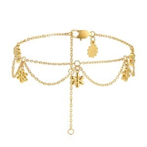 Chunky Daisy Flower Layered Anklet Waterproof - Gold